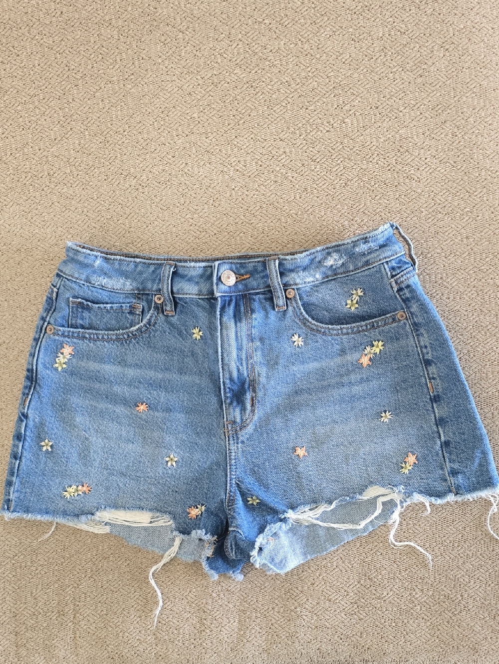 American Eagle Mom Short Emroidered Floral Flowers Raw Hem Jean Shorts - Size 8